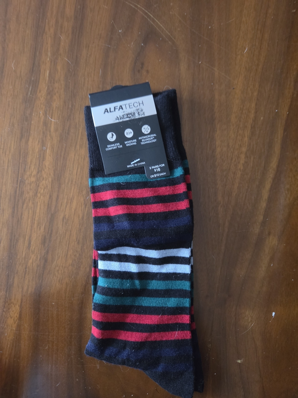 Men’s Alfani Striped Crew Socks in Black, Red & Teal